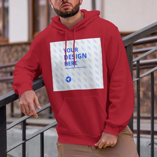 FindA Custom 250g Men's Single-layer Fleece Hooded Pocket Sweatshirt - Double-sided Heat Transfer