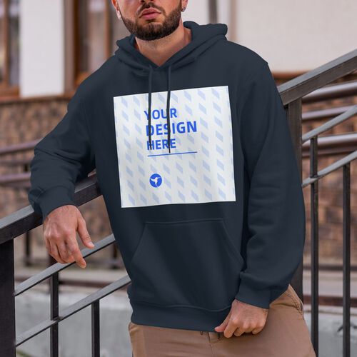 FindA Custom 250g Men's Single-layer Fleece Hooded Pocket Sweatshirt - Double-sided Heat Transfer