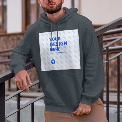 FindA Custom 250g Men's Single-layer Fleece Hooded Pocket Sweatshirt - Double-sided Heat Transfer