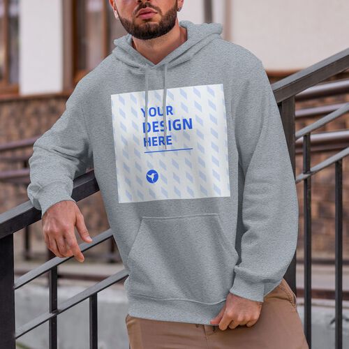 FindA Custom 250g Men's Single-layer Fleece Hooded Pocket Sweatshirt - Double-sided Heat Transfer