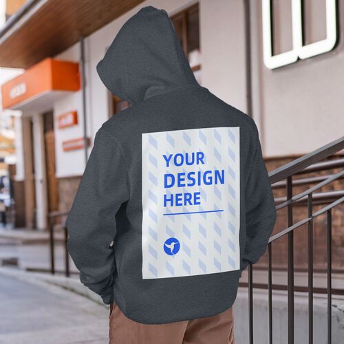 FindA Custom 250g Men's Single-layer Fleece Hooded Pocket Sweatshirt - Back Heat Transfer