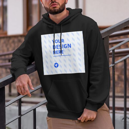 FindA Custom 250g Men's Single-layer Fleece Hooded Pocket Sweatshirt - Double-sided Heat Transfer