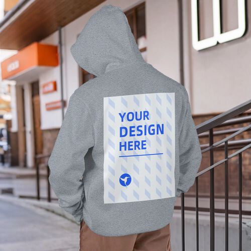 FindA Custom 250g Men's Single-layer Fleece Hooded Pocket Sweatshirt - Back Heat Transfer