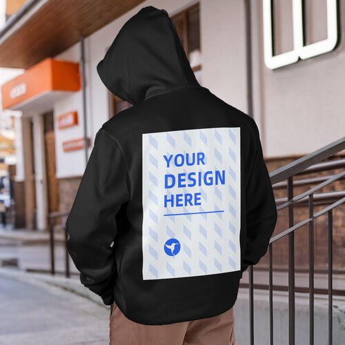 FindA Custom 250g Men's Single-layer Fleece Hooded Pocket Sweatshirt - Back Heat Transfer