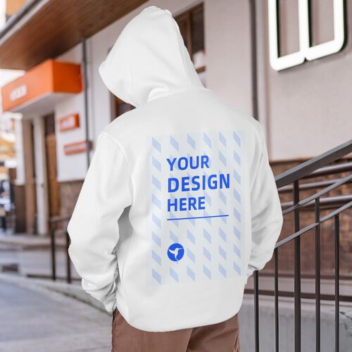 FindA Custom 250g Men's Single-layer Fleece Hooded Pocket Sweatshirt - Back Heat Transfer