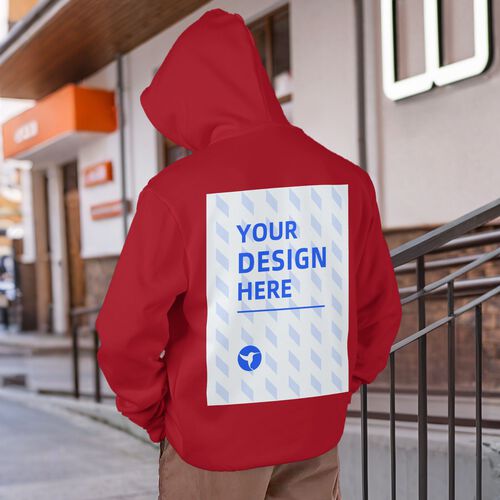 FindA Custom 250g Men's Single-layer Fleece Hooded Pocket Sweatshirt - Back Heat Transfer